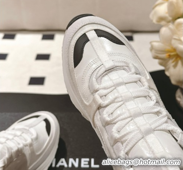 Buy New Cheap Chanel Calfskin & Suede Sneakers White/Black 2025 G46609