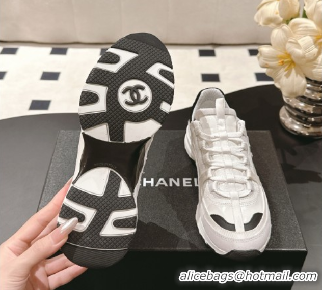 Buy New Cheap Chanel Calfskin & Suede Sneakers White/Black 2025 G46609
