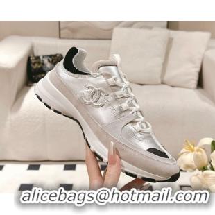Shop Cheap Chanel Laminated Calfskin & Suede Sneakers Light Gold/Grey 2025 G46609