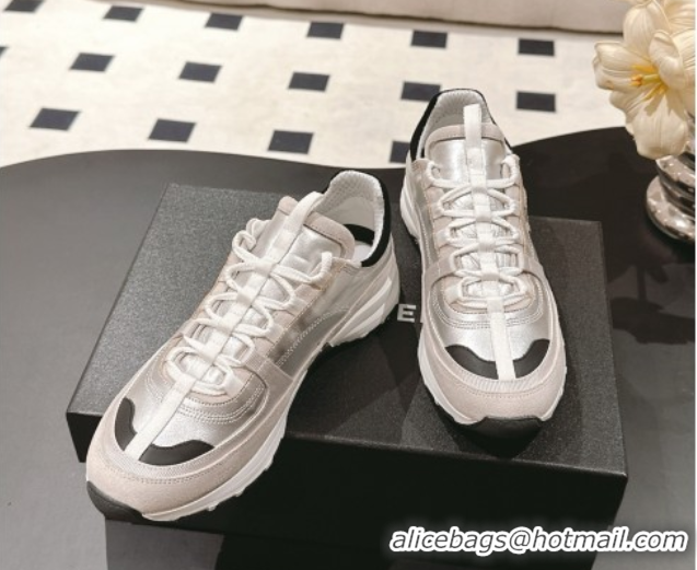 Shop Cheap Chanel Laminated Calfskin & Suede Sneakers Light Gold/Grey 2025 G46609