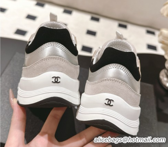 Shop Cheap Chanel Laminated Calfskin & Suede Sneakers Light Gold/Grey 2025 G46609