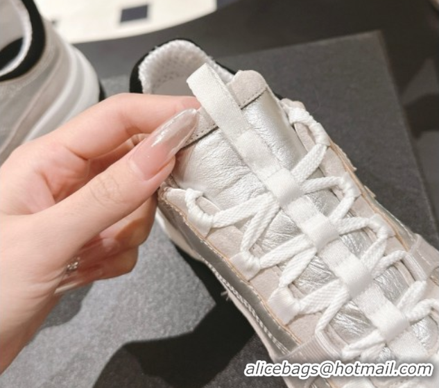 Shop Cheap Chanel Laminated Calfskin & Suede Sneakers Light Gold/Grey 2025 G46609