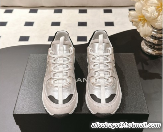 Shop Cheap Chanel Laminated Calfskin & Suede Sneakers Light Gold/Grey 2025 G46609