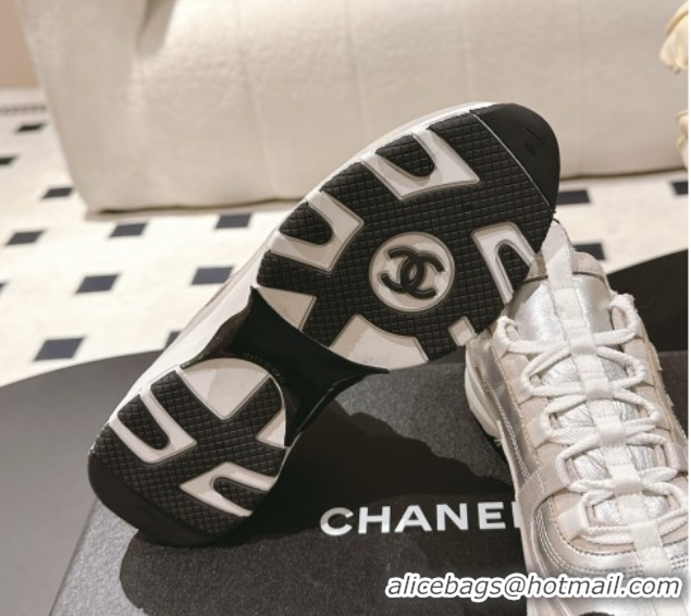 Shop Cheap Chanel Laminated Calfskin & Suede Sneakers Light Gold/Grey 2025 G46609