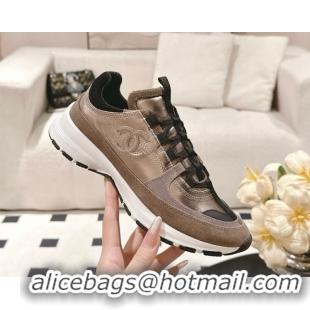 Fashion Chanel Laminated Calfskin & Suede Sneakers Bronze/Grey 2025 G46609