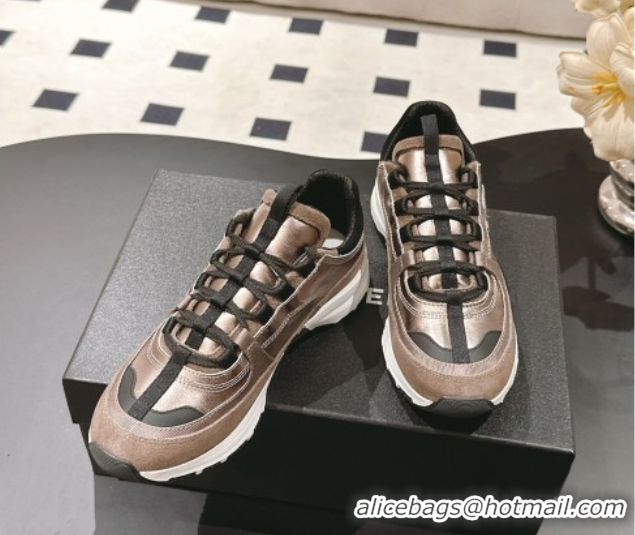 Fashion Chanel Laminated Calfskin & Suede Sneakers Bronze/Grey 2025 G46609