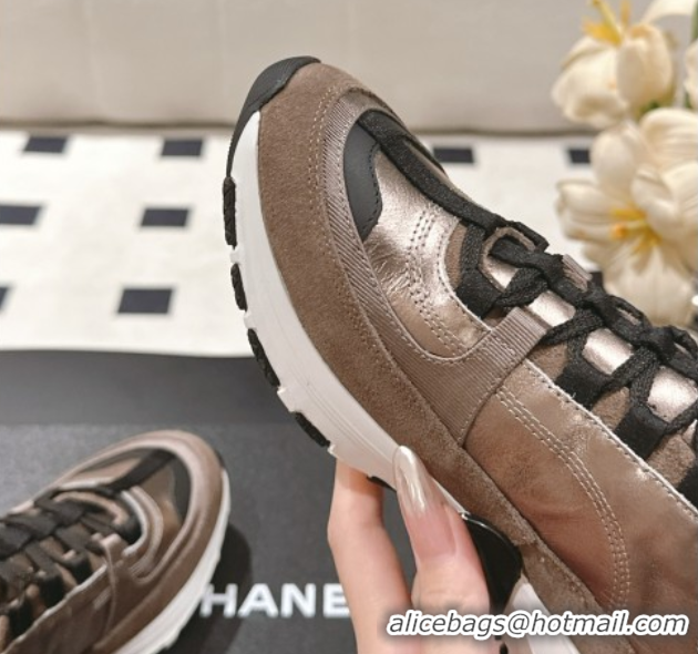 Fashion Chanel Laminated Calfskin & Suede Sneakers Bronze/Grey 2025 G46609