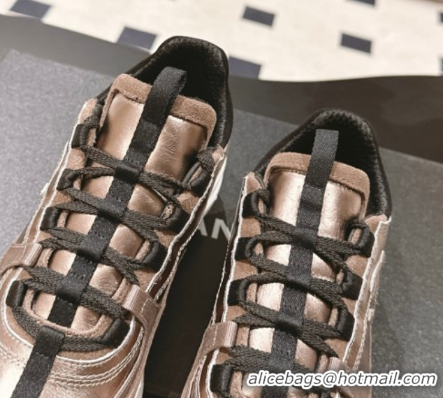 Fashion Chanel Laminated Calfskin & Suede Sneakers Bronze/Grey 2025 G46609