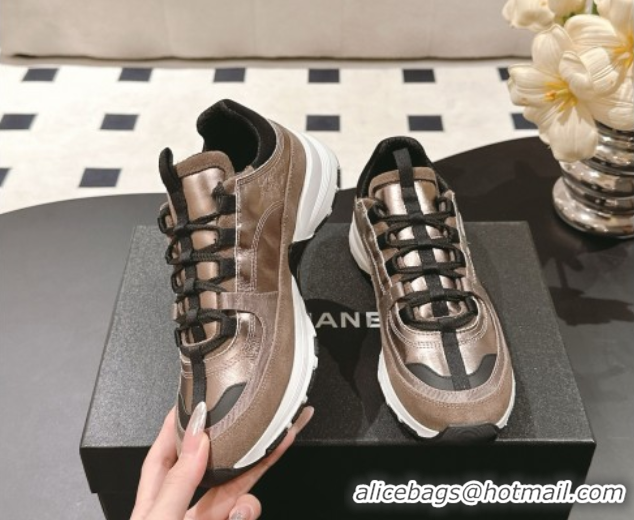 Fashion Chanel Laminated Calfskin & Suede Sneakers Bronze/Grey 2025 G46609