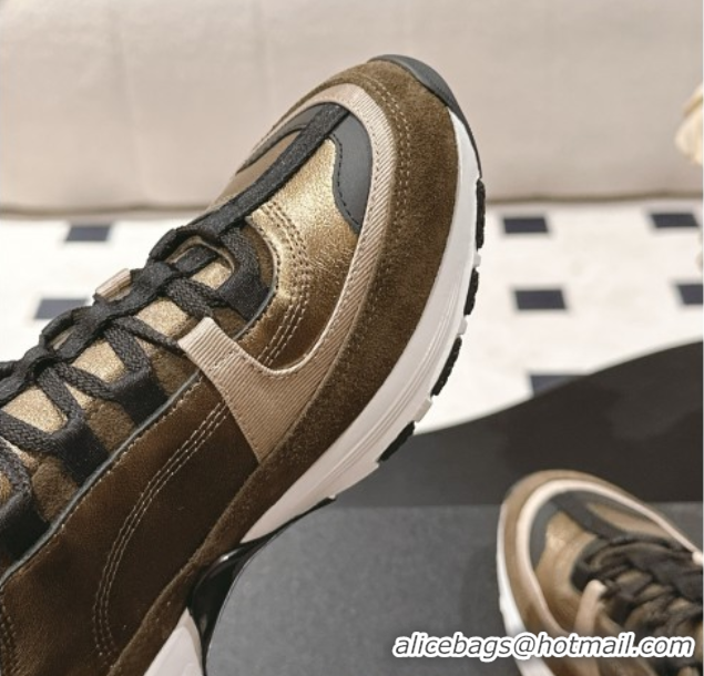 Shop Duplicate Chanel Laminated Calfskin & Suede Sneakers Gold/Khaki 2025 G46609