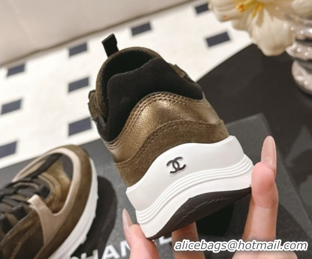 Shop Duplicate Chanel Laminated Calfskin & Suede Sneakers Gold/Khaki 2025 G46609