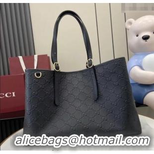 Best Product Gucci GG Leather Emblem Large Tote bag 815213 Black 2025