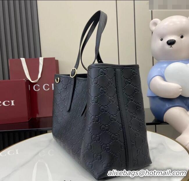 Best Product Gucci GG Leather Emblem Large Tote bag 815213 Black 2025