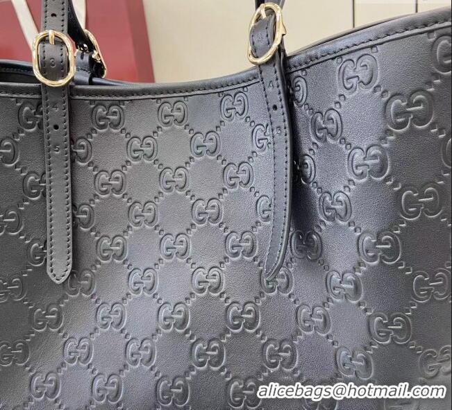 Best Product Gucci GG Leather Emblem Large Tote bag 815213 Black 2025