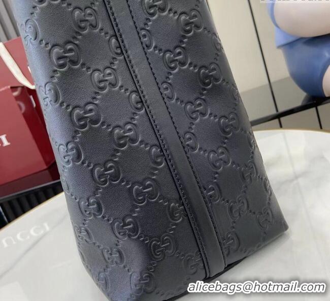 Best Product Gucci GG Leather Emblem Large Tote bag 815213 Black 2025