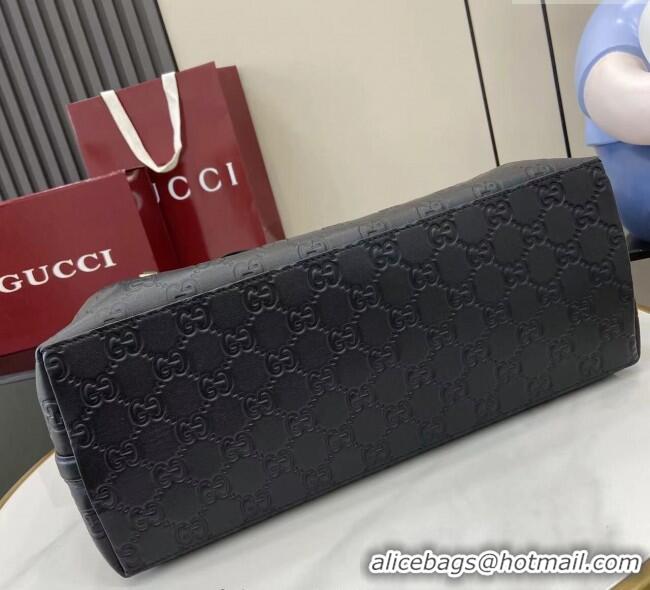 Best Product Gucci GG Leather Emblem Large Tote bag 815213 Black 2025