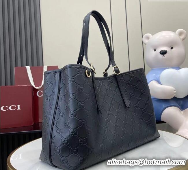 Best Product Gucci GG Leather Emblem Large Tote bag 815213 Black 2025