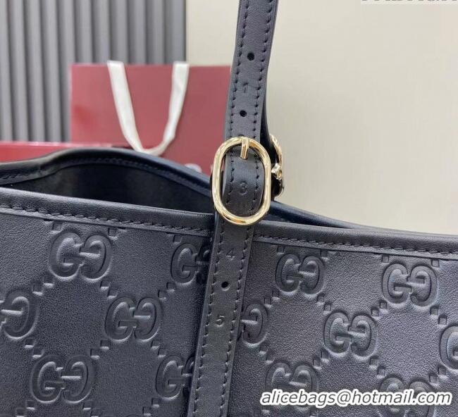 Best Product Gucci GG Leather Emblem Large Tote bag 815213 Black 2025