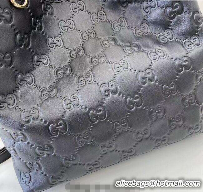 Low Cost Gucci GG Leather Emblem Medium Bucket Bag 815103 Black 2025