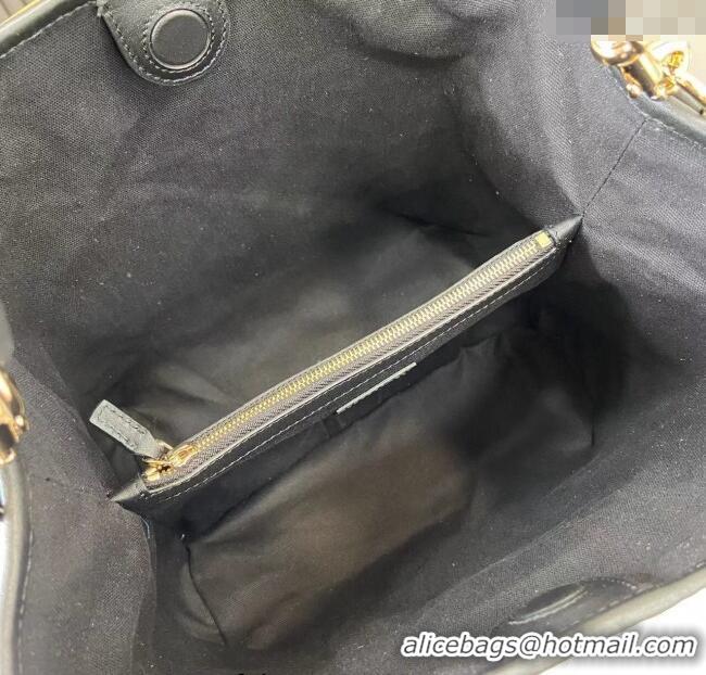 Low Cost Gucci GG Leather Emblem Medium Bucket Bag 815103 Black 2025