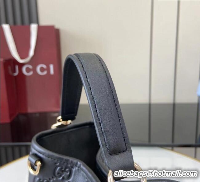 Top Grade Gucci GG Leather Emblem Small Bucket Bag 815118 Black 2025
