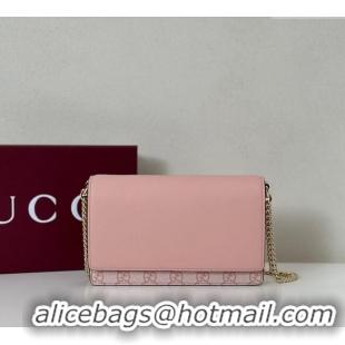 Top Grade Gucci GG Emblem wallet on chain 826720 Light Pink 2025