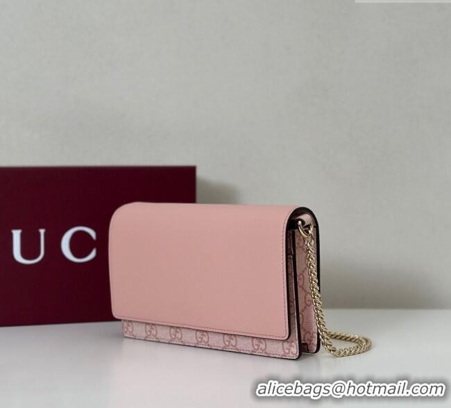 Top Grade Gucci GG Emblem wallet on chain 826720 Light Pink 2025