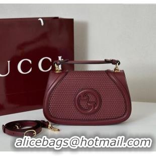 Promotional Gucci Blondie woven leather medium top handle bag 815714 Burgundy 2025
