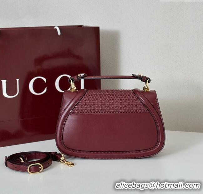Promotional Gucci Blondie woven leather medium top handle bag 815714 Burgundy 2025