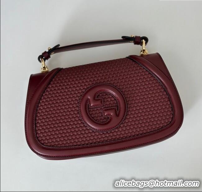 Promotional Gucci Blondie woven leather medium top handle bag 815714 Burgundy 2025