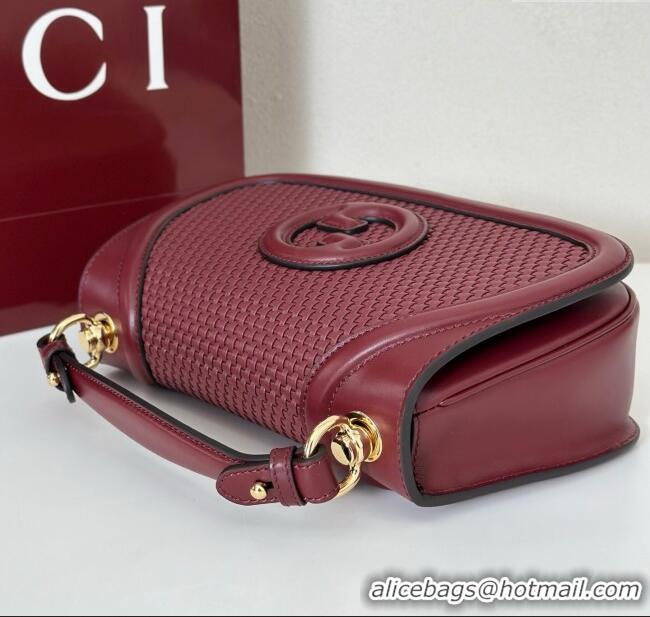Promotional Gucci Blondie woven leather medium top handle bag 815714 Burgundy 2025