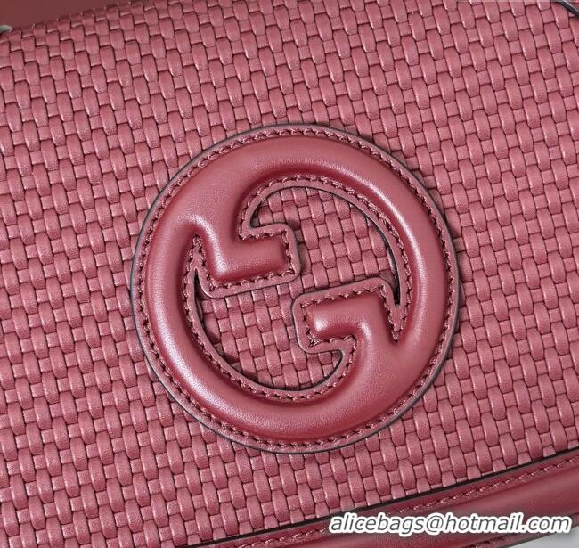 Promotional Gucci Blondie woven leather medium top handle bag 815714 Burgundy 2025