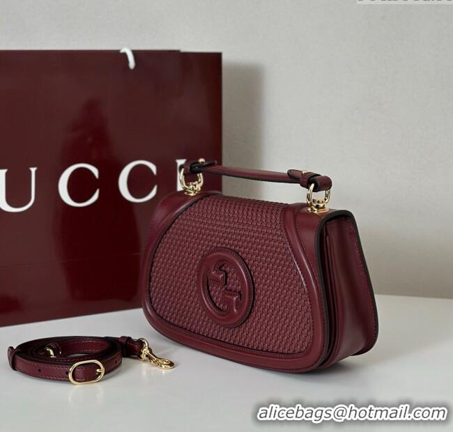 Promotional Gucci Blondie woven leather medium top handle bag 815714 Burgundy 2025
