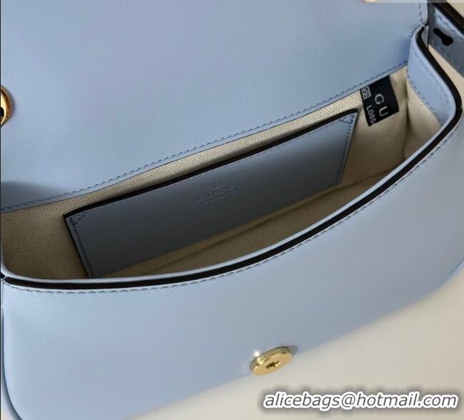 Shop Discount Gucci Blondie Small Shoulder bag in Smooth Leather 815700 Light Blue 2025