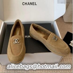 ​Modern Classic Chanel Suede & Shearling Wool Loafers Flat CH112005 Camel Brown 2024