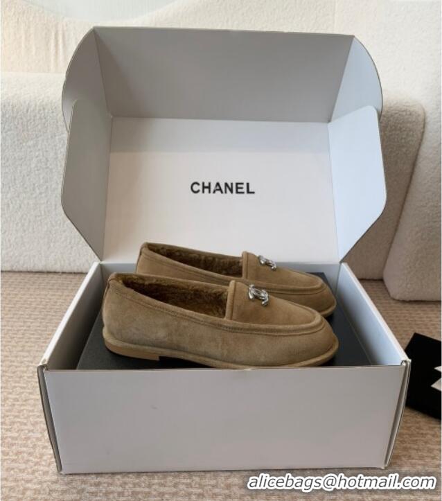 ​Modern Classic Chanel Suede & Shearling Wool Loafers Flat CH112005 Camel Brown 2024