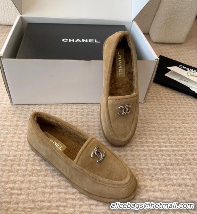 ​Modern Classic Chanel Suede & Shearling Wool Loafers Flat CH112005 Camel Brown 2024
