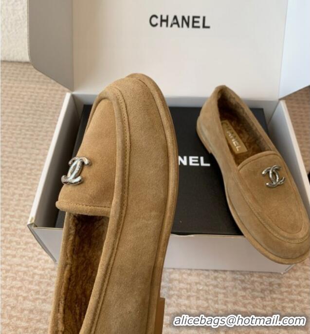 ​Modern Classic Chanel Suede & Shearling Wool Loafers Flat CH112005 Camel Brown 2024
