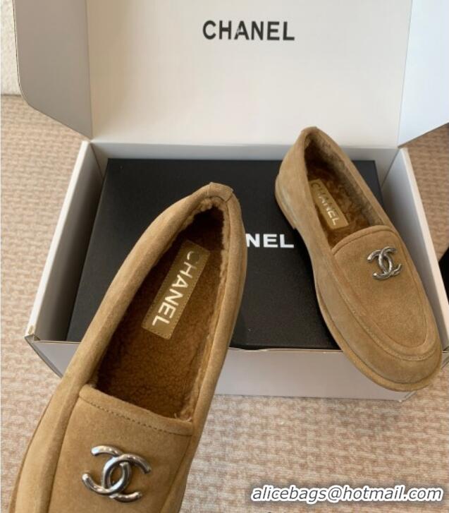 ​Modern Classic Chanel Suede & Shearling Wool Loafers Flat CH112005 Camel Brown 2024