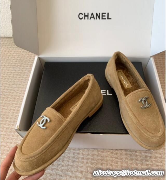 ​Modern Classic Chanel Suede & Shearling Wool Loafers Flat CH112005 Camel Brown 2024