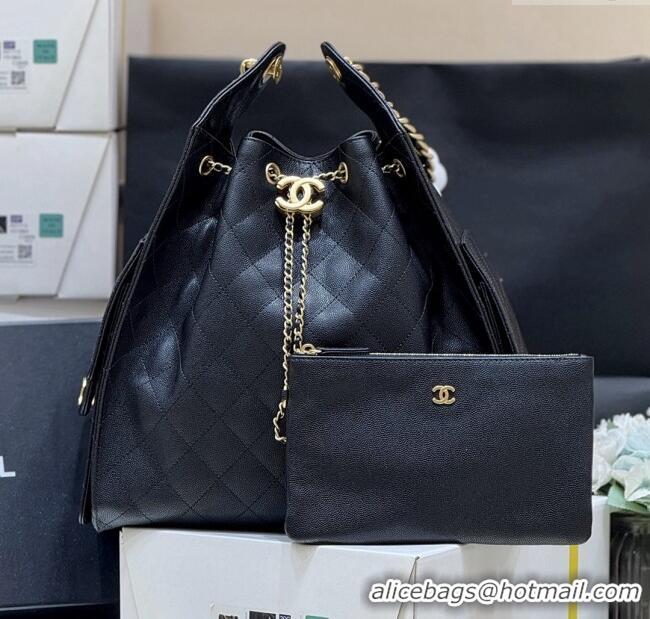 Famous Brand Chanel Haas Grained Calfskin Medium Hobo Bag AS5311 Black 2025 Top Quality
