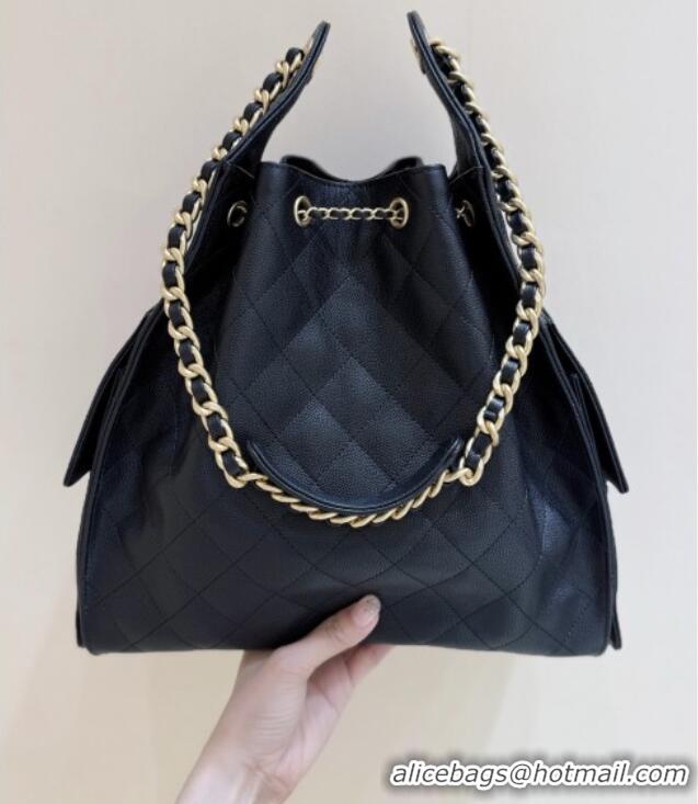 Famous Brand Chanel Haas Grained Calfskin Medium Hobo Bag AS5311 Black 2025 Top Quality