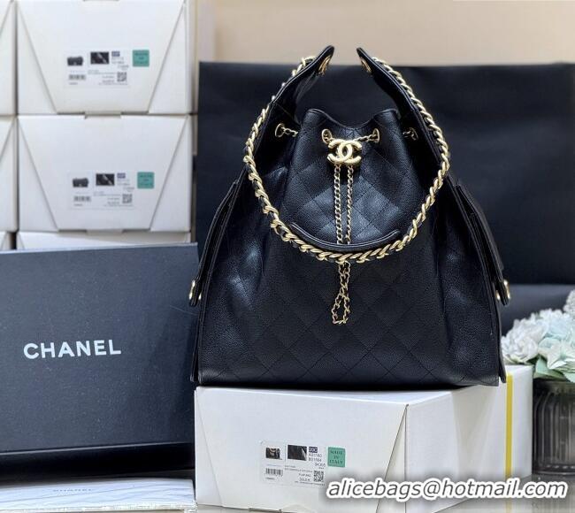 Famous Brand Chanel Haas Grained Calfskin Medium Hobo Bag AS5311 Black 2025 Top Quality