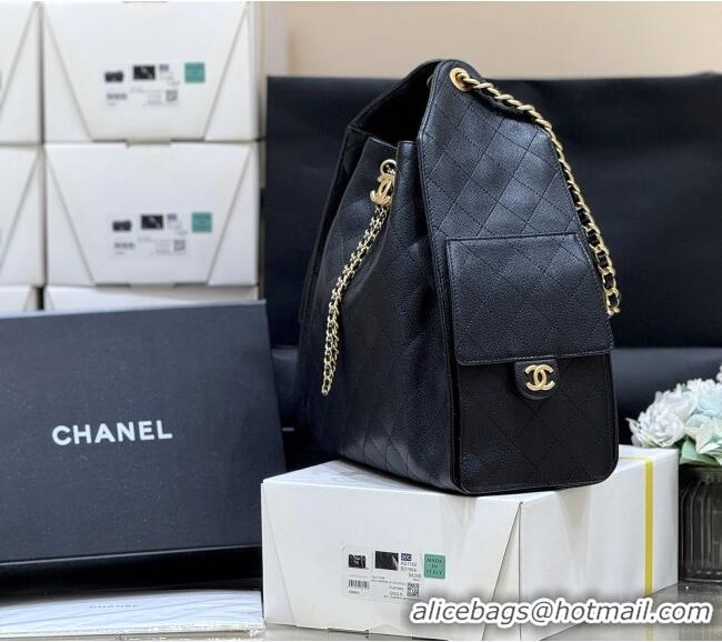 Famous Brand Chanel Haas Grained Calfskin Medium Hobo Bag AS5311 Black 2025 Top Quality