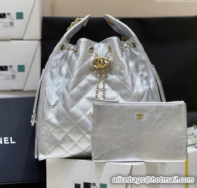Luxury Classic Chanel Haas Grained Calfskin Medium Hobo Bag AS5311 Silver 2025 Top Quality