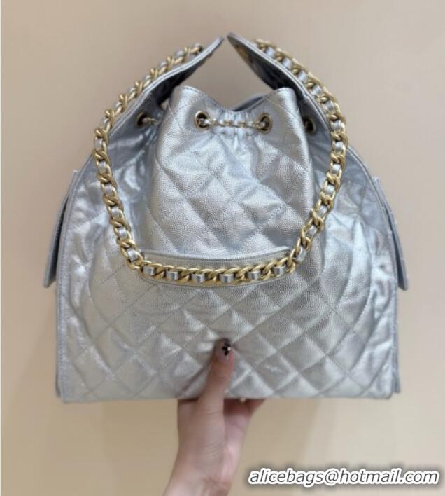 Luxury Classic Chanel Haas Grained Calfskin Medium Hobo Bag AS5311 Silver 2025 Top Quality