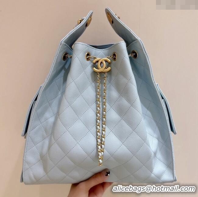Best Price Chanel Haas Grained Calfskin Medium Hobo Bag AS5311 Light Blue 2025 Top Quality