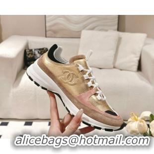 Shop Cheap Chanel Laminated Calfskin & Suede Sneakers Gold/Beige 2025 G46609