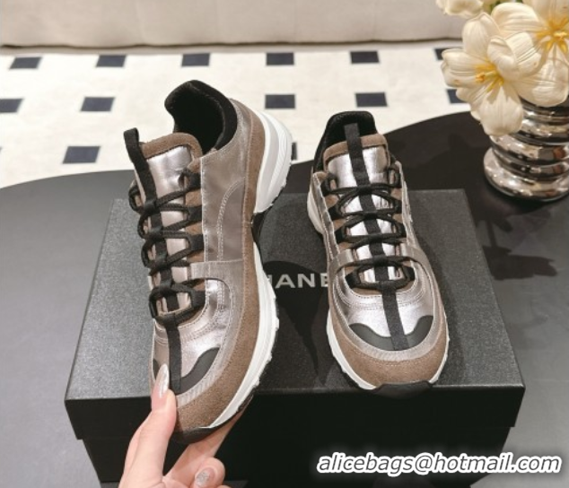 Buy Discount Chanel Laminated Calfskin & Suede Sneakers Brown 2025 G46609
