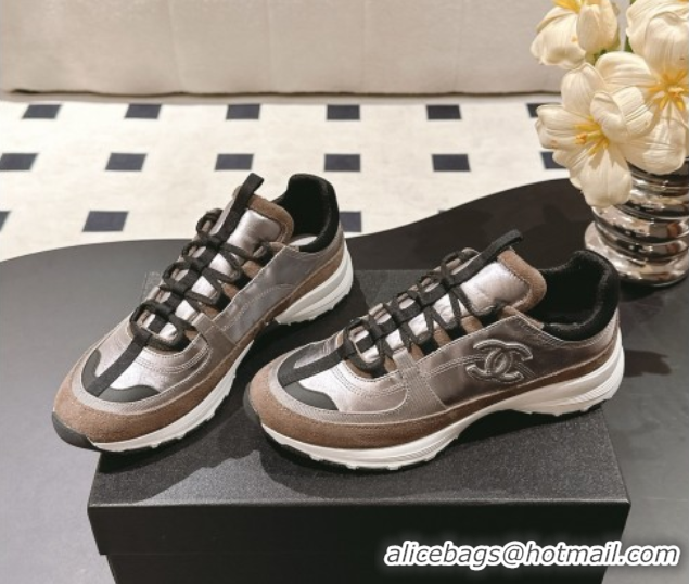 Buy Discount Chanel Laminated Calfskin & Suede Sneakers Brown 2025 G46609